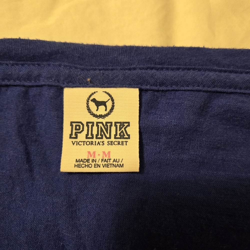 Victoria's Secret PINK Logo V-Neck Blue T-Shirt Size M - Picture 3 of 5